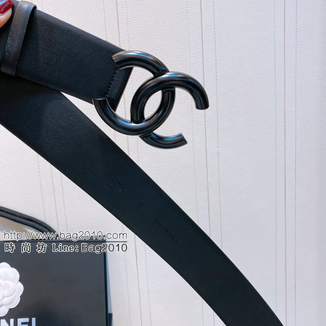Chanel女士皮帶 香奈兒cc烤漆logo扣雙面可用小牛皮腰帶  jjp1145